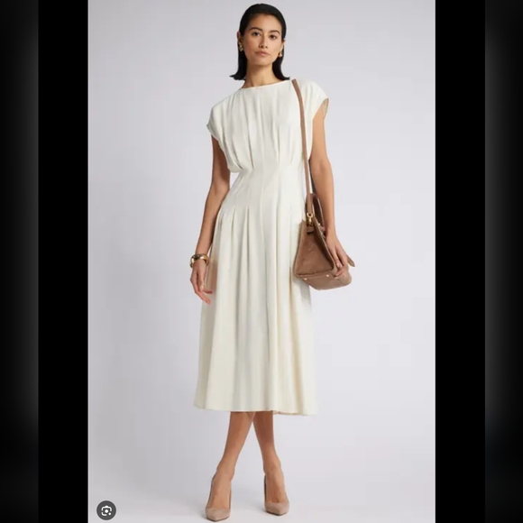 Nordstrom Dresses & Skirts - NORDSTROM Women's Size L Bridal Shower Pleated A-Line Midi Dress Ivory Viscose
